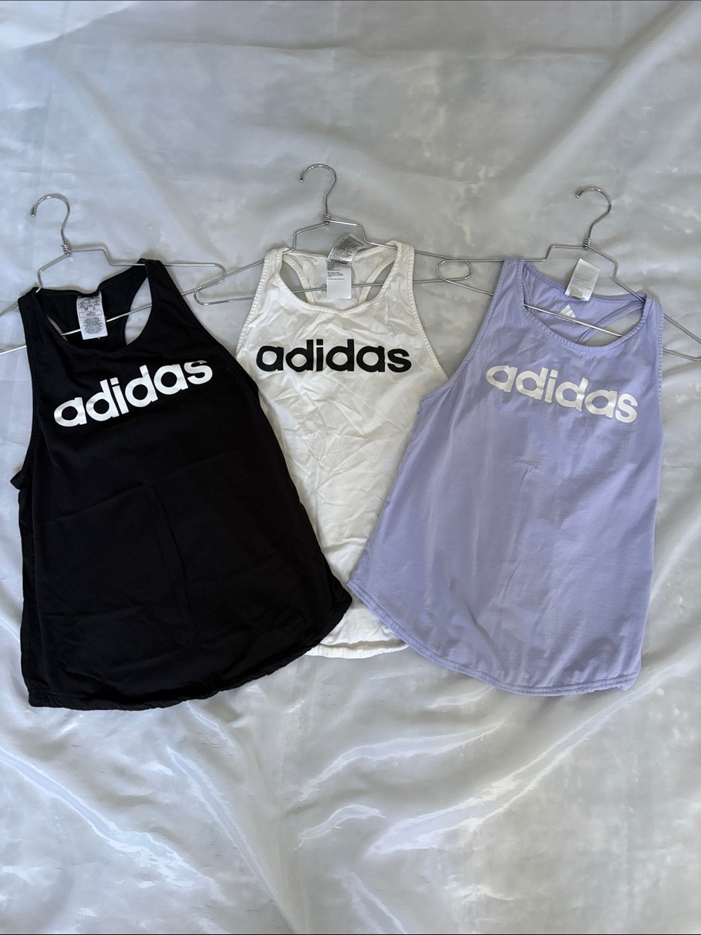 adidas Tank Top Trio in Black, White, Lavender